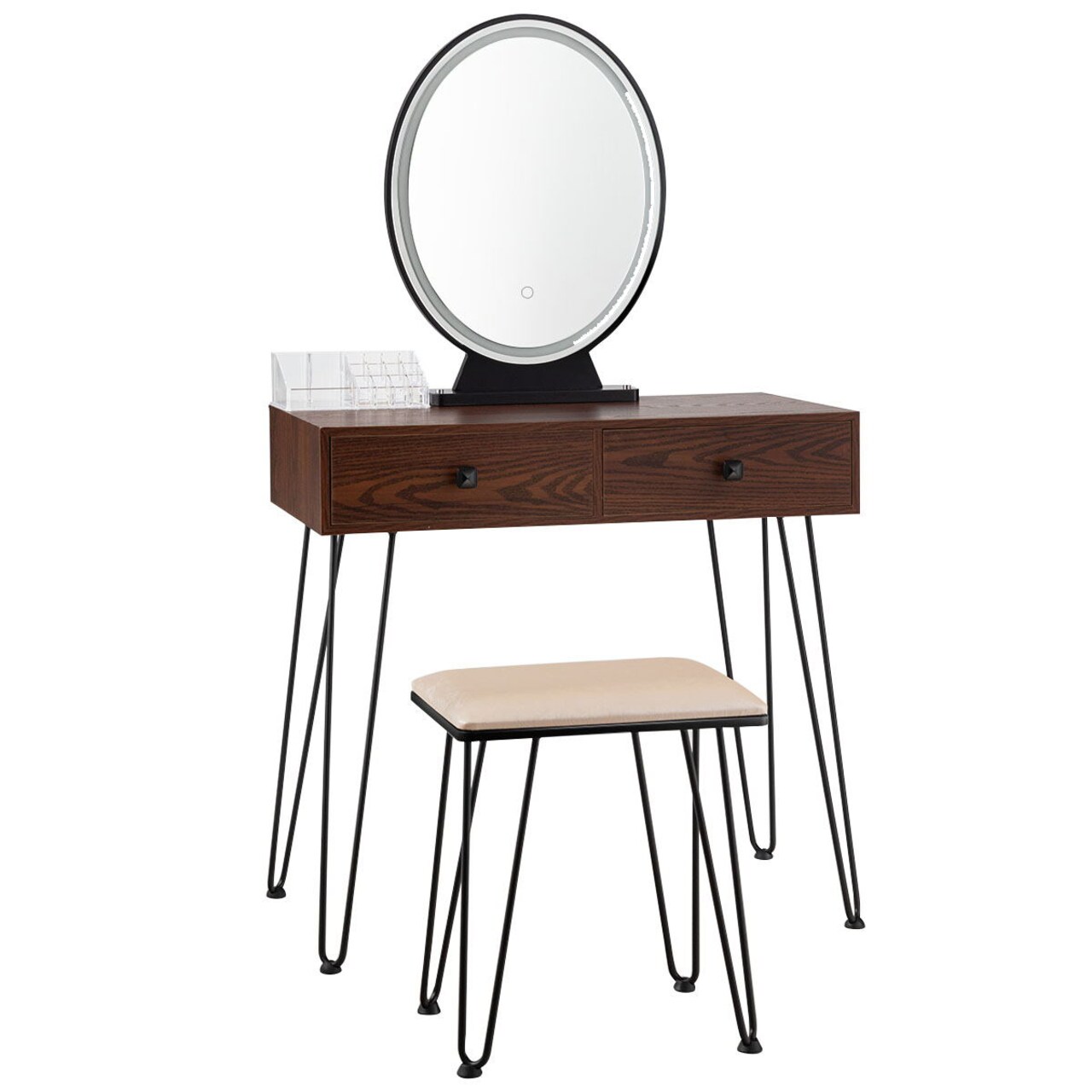 Makeup Dressing Table Included Soft Cushion Seat Stool with 3 Lighting Modes and 2 Large Drawers